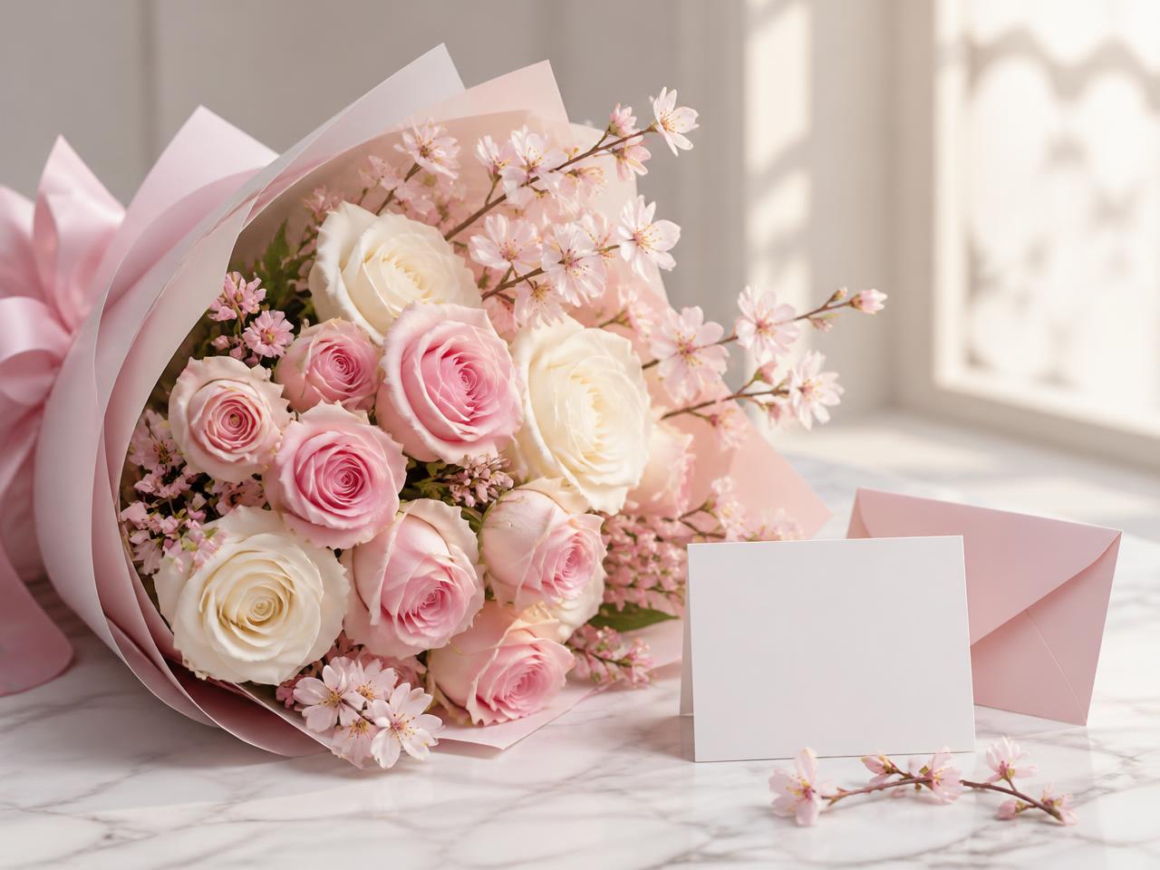 Buchet romantic cu felicitare personalizată